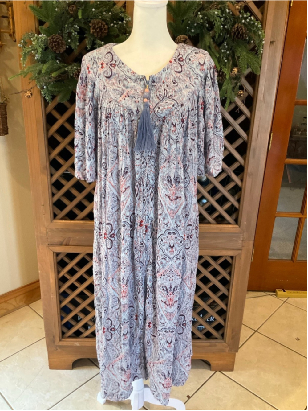 Go Softly Patio Boho Paisley Maxi Dress Small Tassel